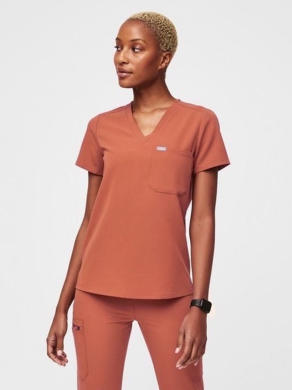Figs Catarina One Pocket Scrub Top Terracotta